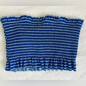 Xhilaration Blue and White Striped bandeau swim top